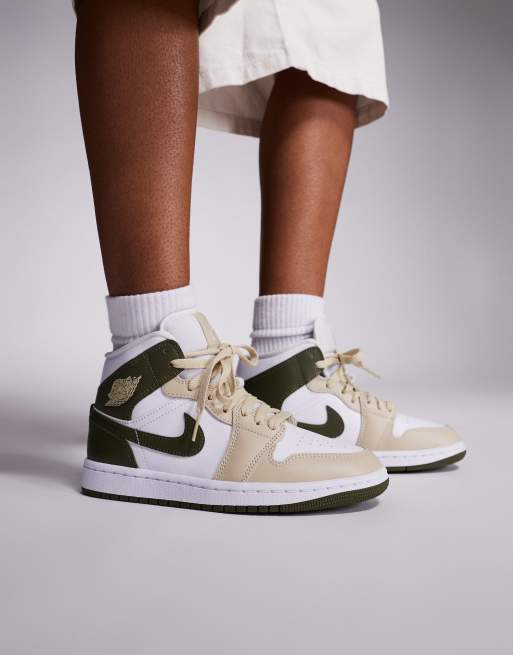 Jordan - Air 1 - Baskets mi-hautes - Kaki et blanc