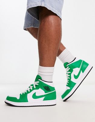Jordan AJ 1 Mid trainers in green and white - ASOS Price Checker
