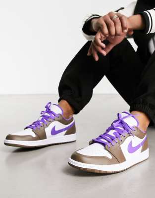 Air jordan 1 low trainer in white and clearance purple