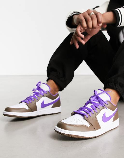 Purple and beige store jordans