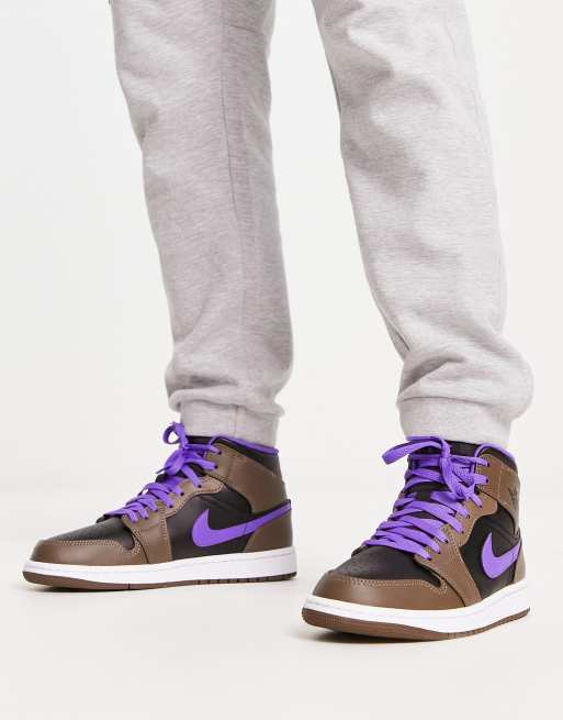 Jordan AJ 1 Mid Sneakers marroni e viola