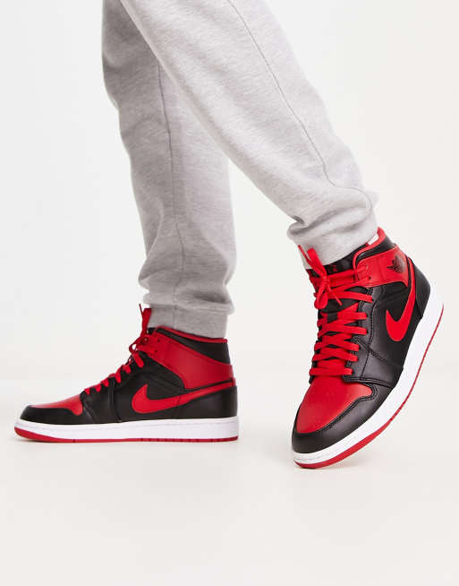 Jordan aj 1 outlet mid black and red