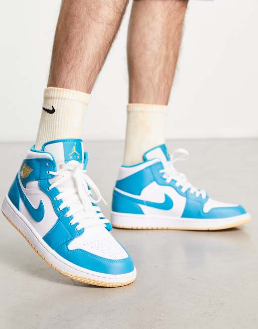 Jordan 1 blue store white and gold