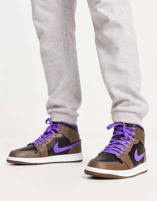 Jordan AJ 1 Mid trainers in brown and purple - ASOS Price Checker