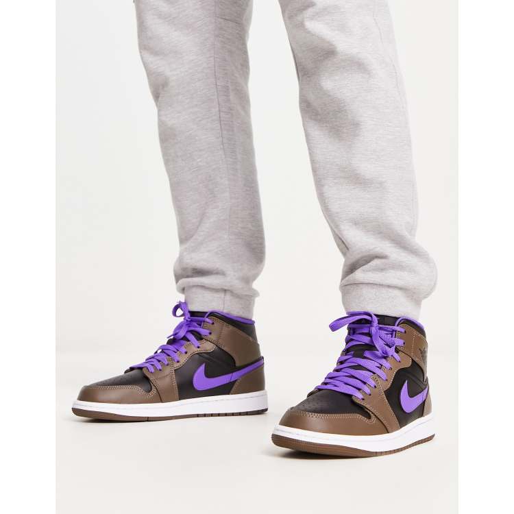 Jordan AJ 1 Mid trainers in brown and purple ASOS