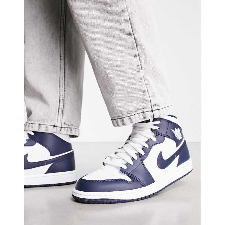 Air jordan 1 mid navy blue and outlet white