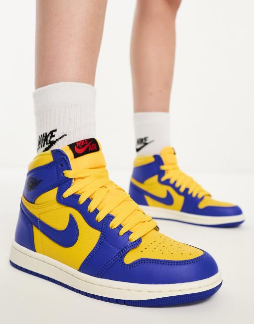 Jordan shoes blue hot sale and yellow