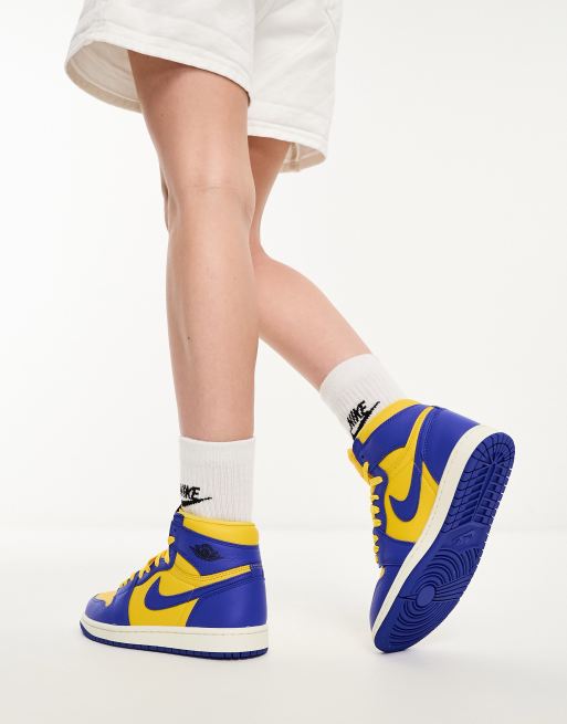 Royal blue and hot sale yellow jordans