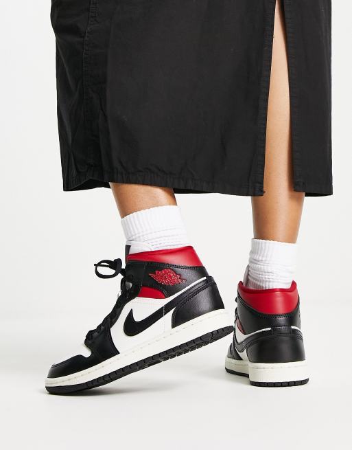 Jordan AJ1 Mid trainers in black and red ASOS