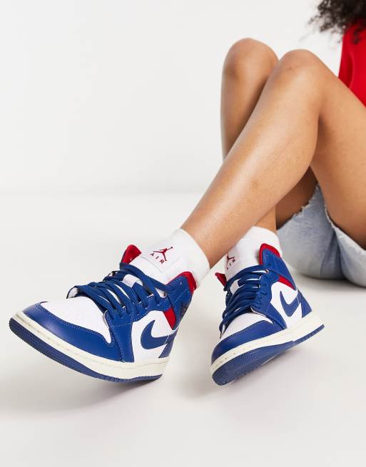 Jordan 1 mid hot sale white blue red