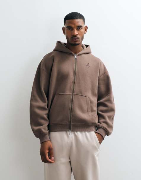 Jordan bluza z kapturem oversize, ciężka, rozpinana na zamek, z logo na piersi, brązowa - view 1