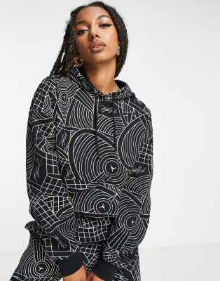 Jordan Brooklyn AOP fleece hoodie in black - ASOS Price Checker