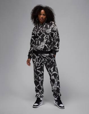 Jordan Brooklyn Fleece All-over Print Hoodie In Black