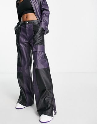 Jordan classics faux leather cargo trousers in black and purple