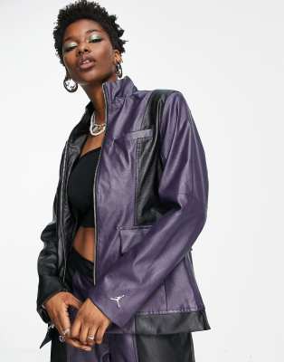 Jordan classics faux leather jacket in black and purple