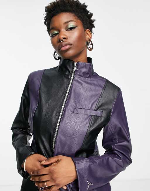 Jordan classics faux leather jacket in black and purple