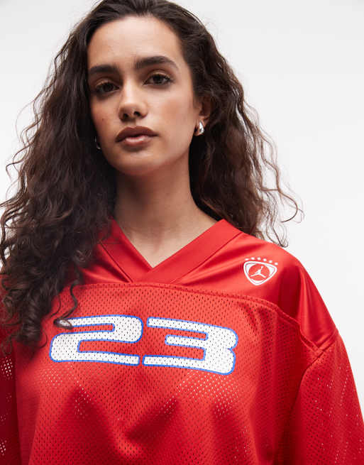 Jordan cropped jersey top in red, 3 of 4
