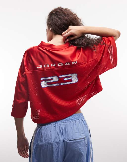Jordan cropped jersey top in red, 4 of 4