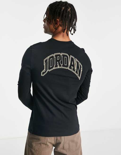 Jordan – Czarny T-shirt unisex z długim rękawem z nadrukiem z logo na plecach