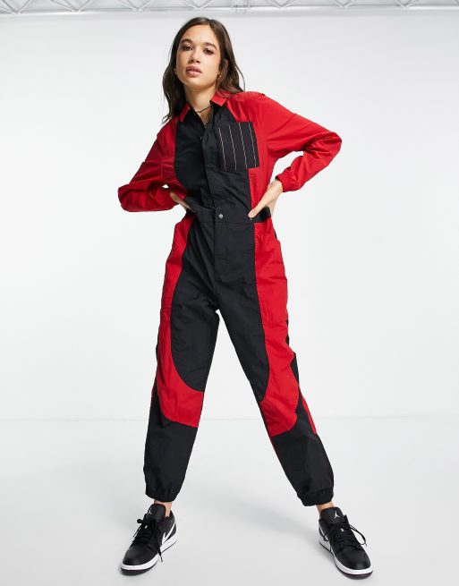 Jordan essential flight jumpsuit in black and red