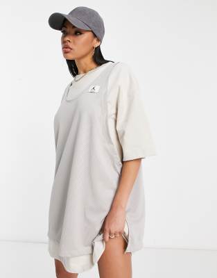 Jordan Essential layered oversized t-shirt dress in off white and grey - ASOS Price Checker