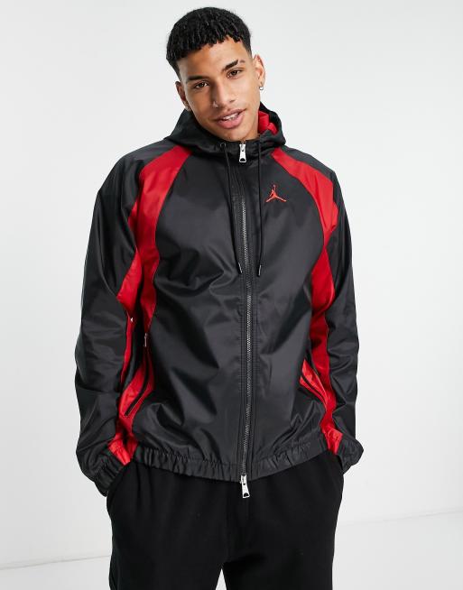 Jordan Essential woven windbreaker jacket in black and red