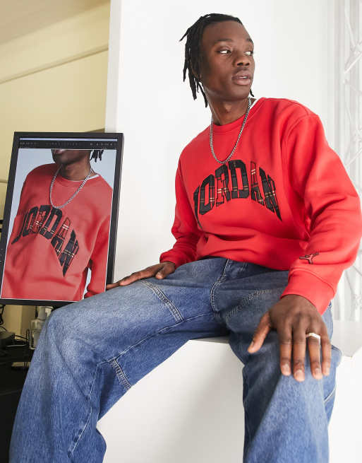 Jordan – Essentials – Eldröd sweatshirt med rutigt tryck