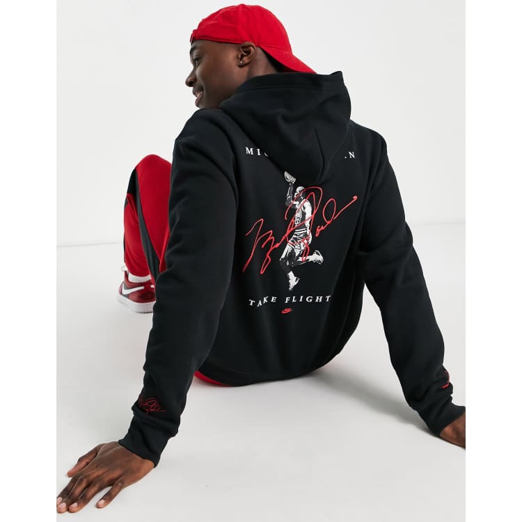 Jordan Essentials Kapuzenpullover in Schwarz mit Flight Print hinten ASOS