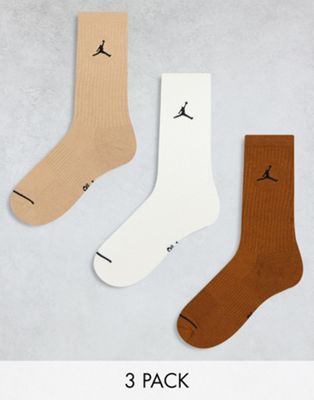 Jordan everyday 3-pack socks in brown and beige multi
