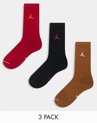 Jordan everyday cushion 3 pack crew socks in red, brown and black - ASOS Price Checker