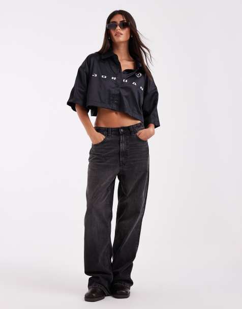 Jordan FC woven cropped graphic shirt in black - view 1