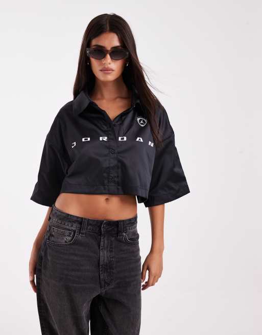 Jordan FC woven cropped graphic shirt in black, 2 of 4
