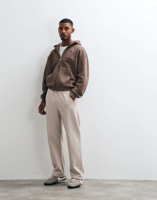 Jordan felpa con cappuccio oversize pesante con zip intera e logo sul petto marrone, 2 di 5