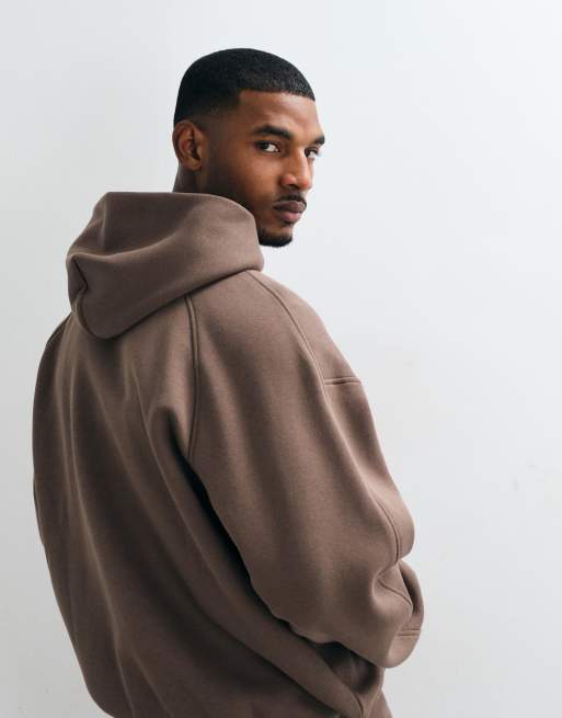 Jordan felpa con cappuccio oversize pesante con zip intera e logo sul petto marrone, 4 di 5