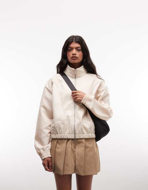 Jordan Flight bomber in pelle sintetica color crema, 1 di 4