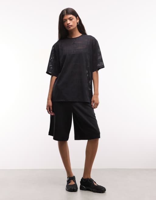 Jordan Flight Club open knit t-shirt in black, 3 of 4
