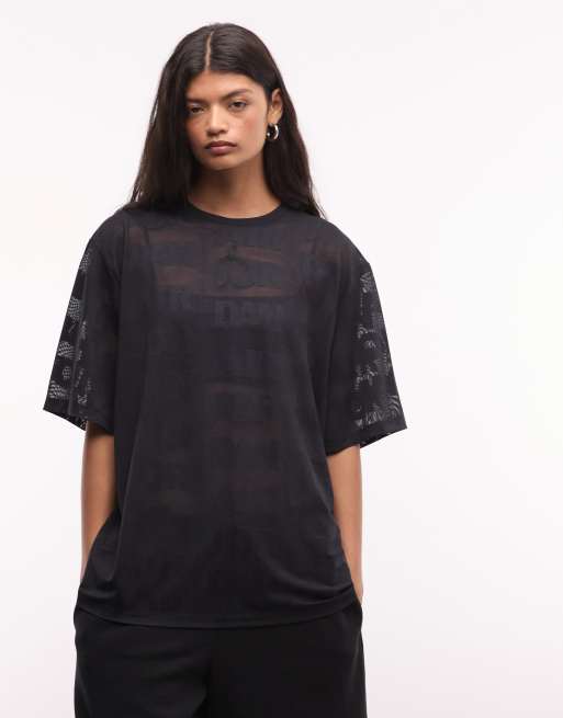 Jordan Flight Club open knit t-shirt in black, 4 of 4