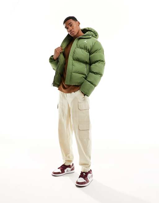 Jordan Flight Essentials hooded puffer coat in olive green