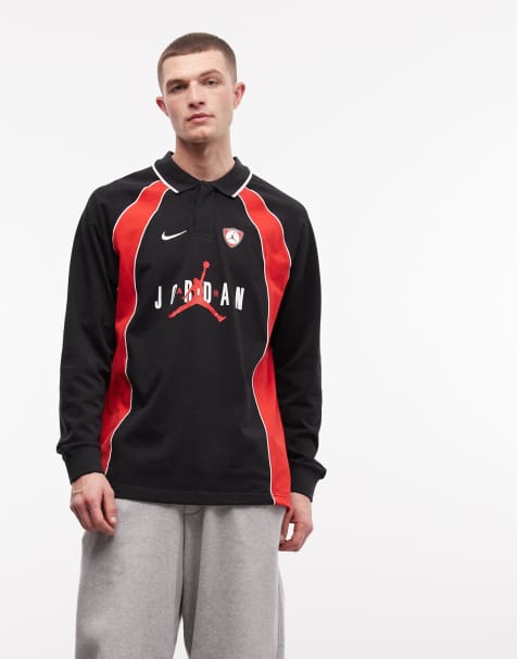 Jordan - Flight - Poloshirt van jersey met lange mouwen in zwart en rood - view 1