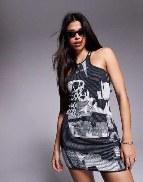 Jordan graphic mini dress in black and off white - view 1