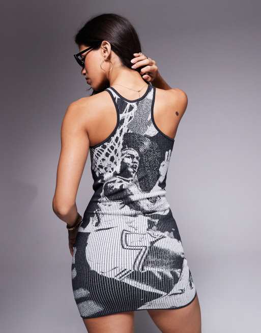 Jordan graphic mini dress in black and off white 