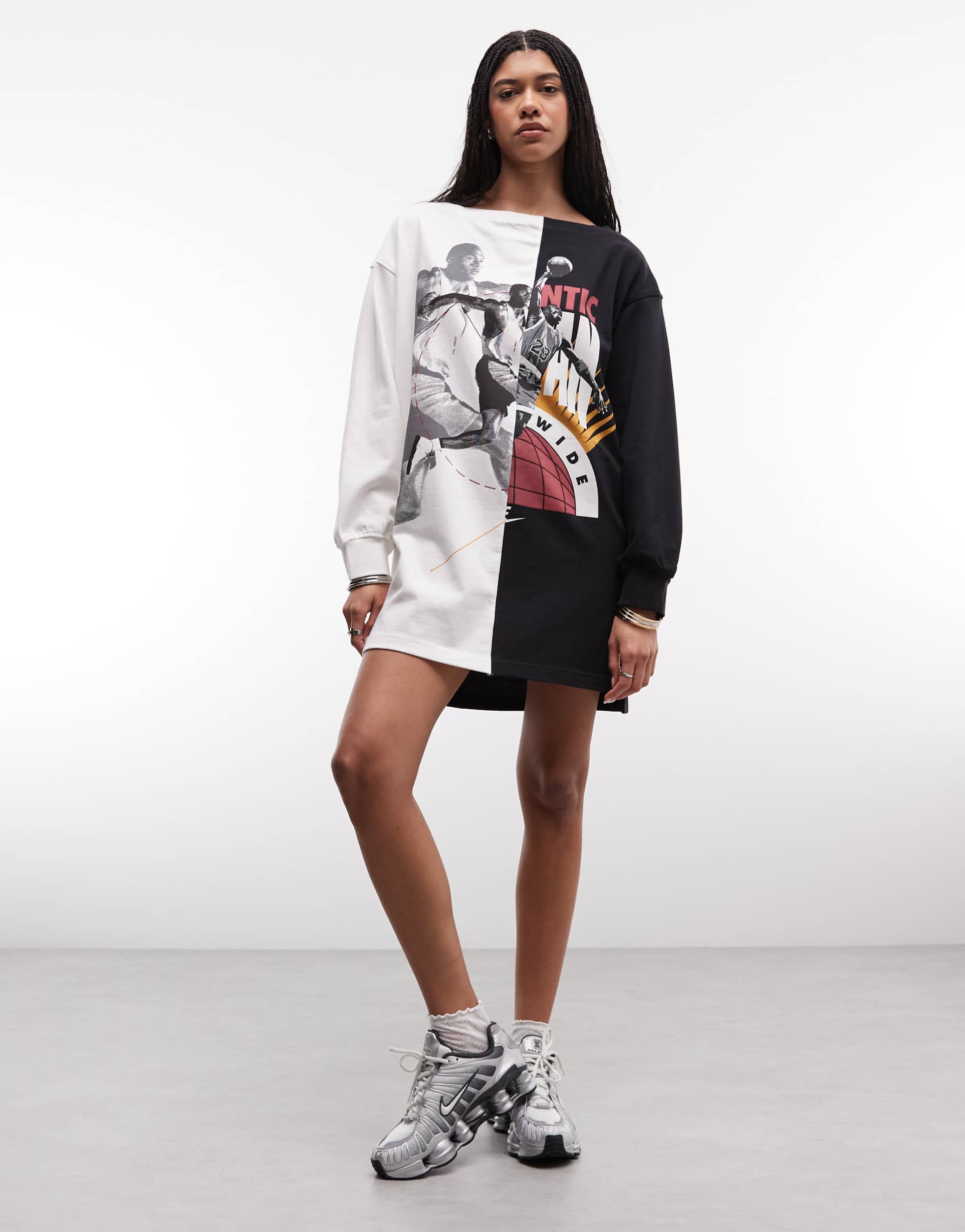 jordan graphic print dress in black and white