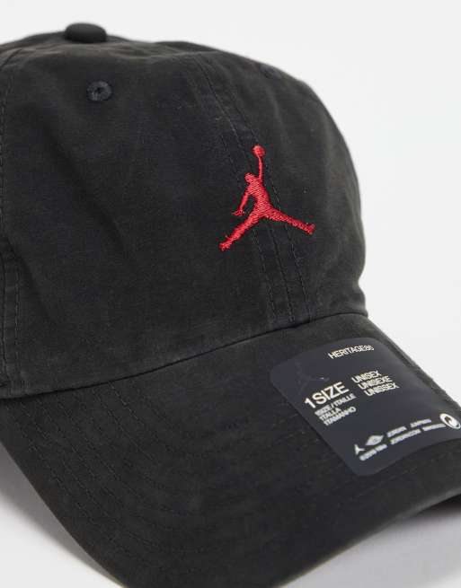 Jordan H86 Jumpman logo washed cotton cap in black and red