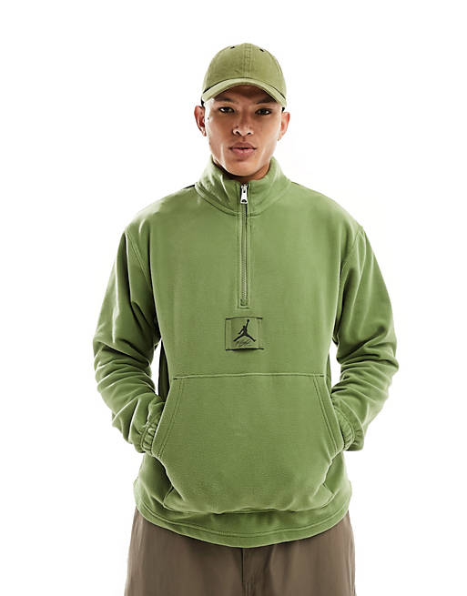 Jordan half-zip winterized fleece sweatshirt in olive green | ASOS