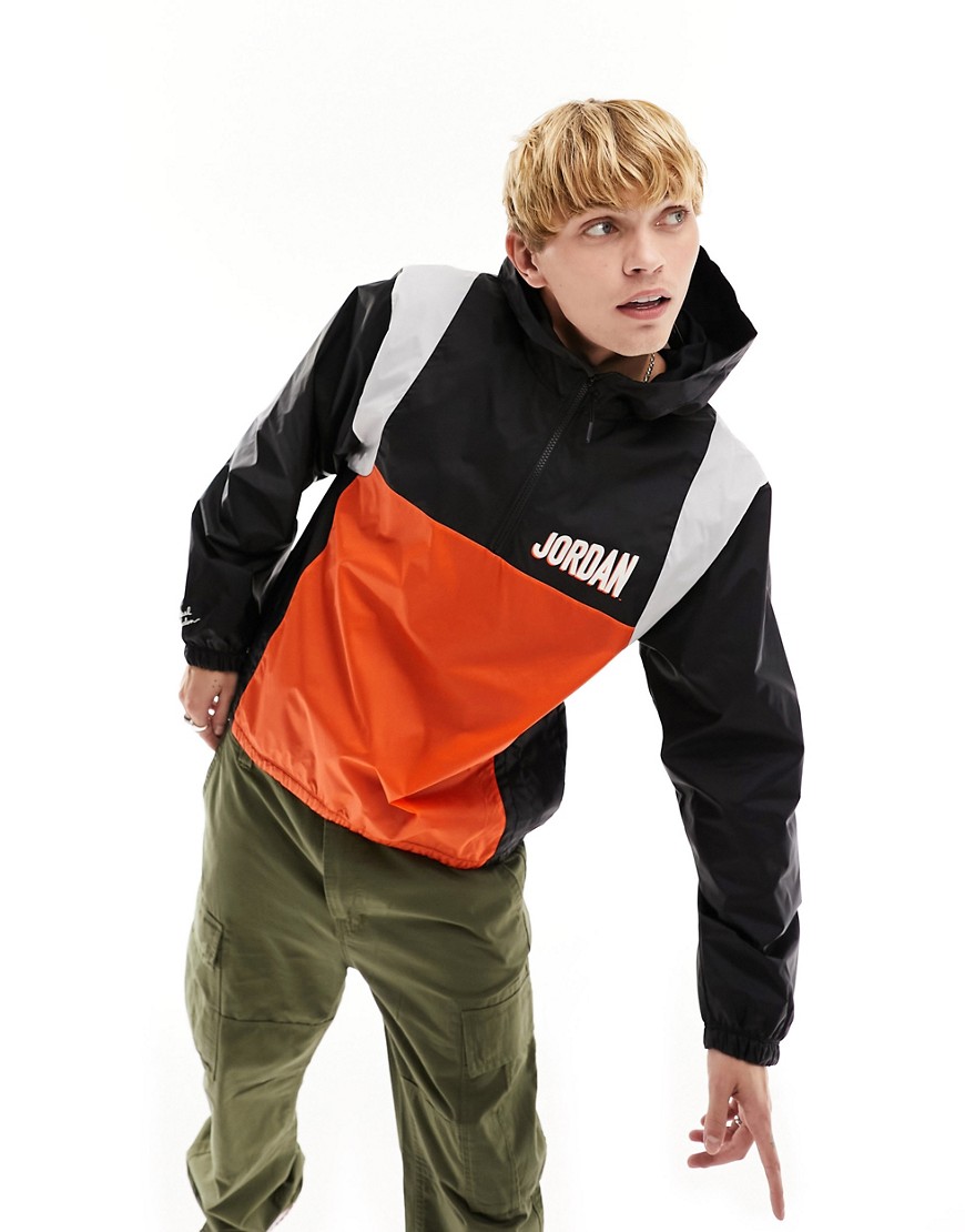 Jordan half zip woven jacket in colour block orange-Black