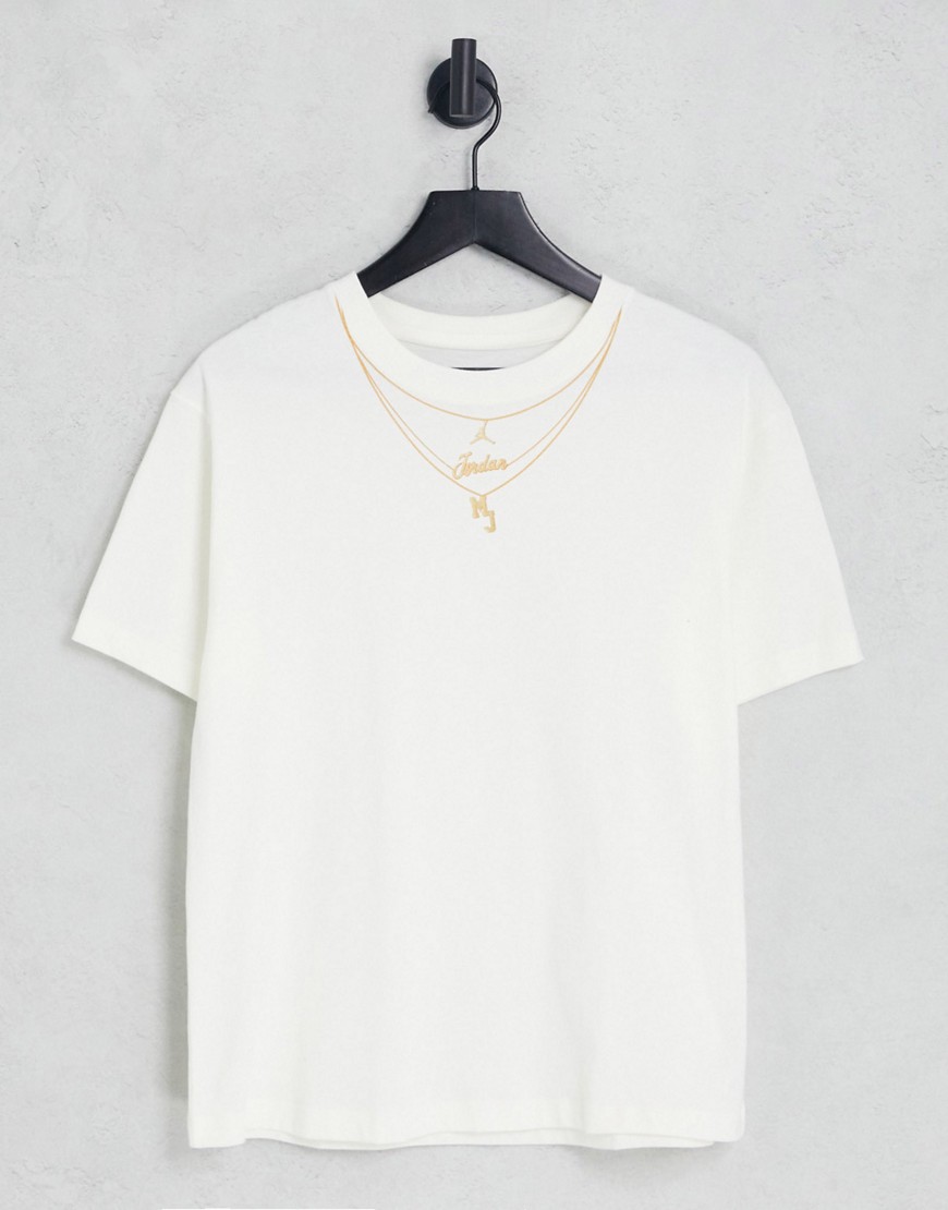 Jordan Heritage chain necklace T-shirt in off white