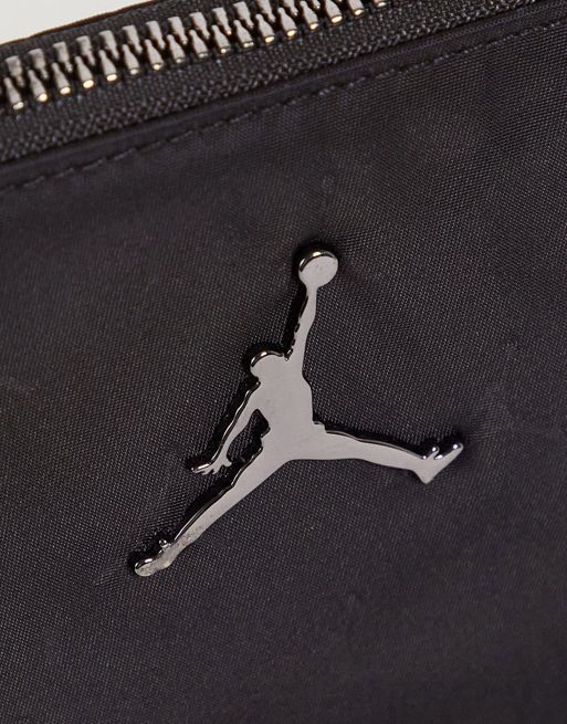 Nike Jordan Monogram Duffle Bag Jumpman Black Jacquard Lined Silver Metal  Logo