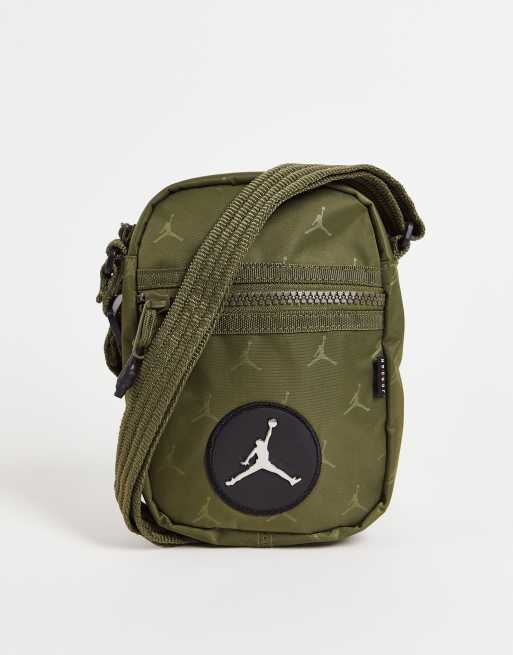 Jordan Jacquard logo flight bag in khaki ASOS