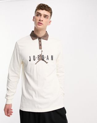 Jordan Jumpman graphic long sleeve polo in off white