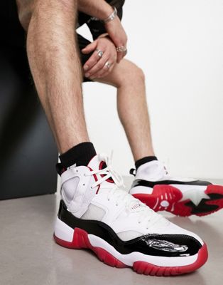 Jordan Jumpman Two Trey trainers in white, black and gym red  - ASOS Price Checker